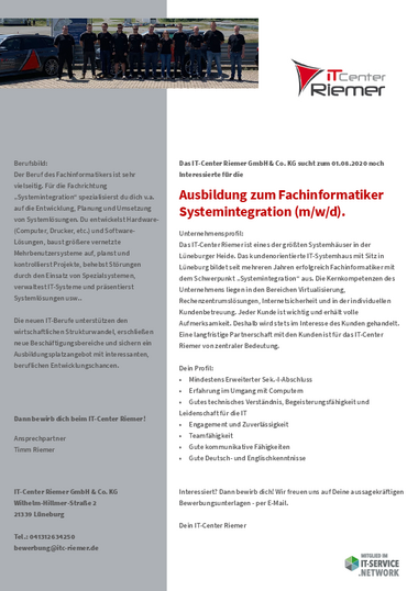 Auszubildender zum Fachinformatiker für Systemintegration (m/w/d) gesucht!