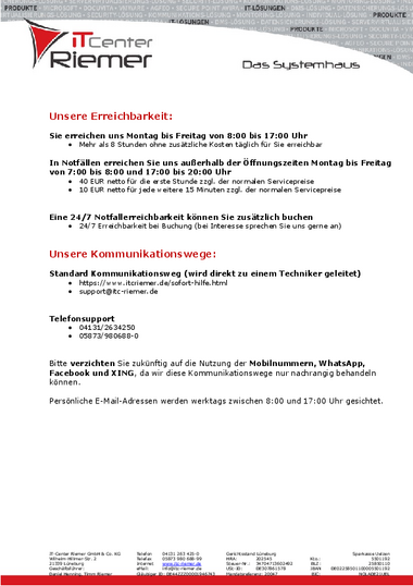 Unsere Erreichbarkeit